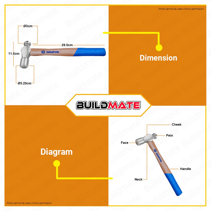 WADFOW Ballpein Hammer 24oz 660g Hardwood Handle Drop-forged Hammerhead WMB5324 •BUILDMATE• WHT