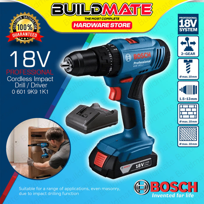 BUILDMATE Bosch 18V Cordless Impact Drill Driver 0-440/2650rpm Rechargeable Impact Screwdriver Drill GSB 183-LI 06019K91K1 - BLC