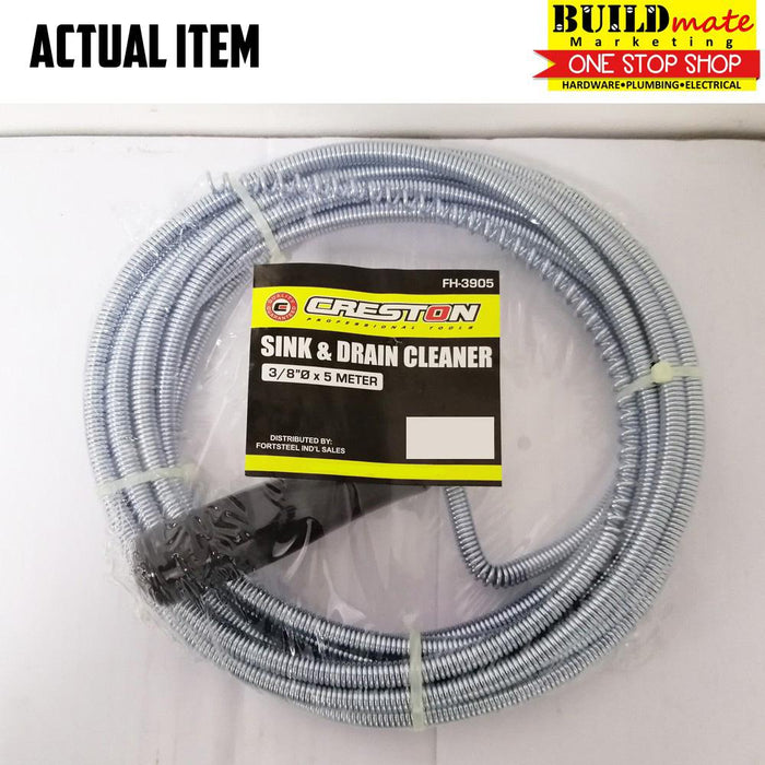 BUILDMATE Creston Sink and Drain Cleaner 2M-5M Heavy Duty Pipe Cleaner Clog Remover Declogger Plumbing Cable Drain Auger SOLD PER PIECE