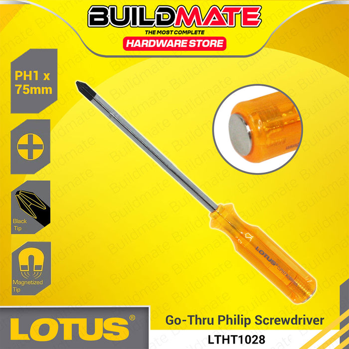 BUILDMATE Lotus Go - Thru Slotted Flat & Philips Screwdriver 75mm / 100mm / 200mm Hand Repair Tools SOLD PER PIECE - LHT