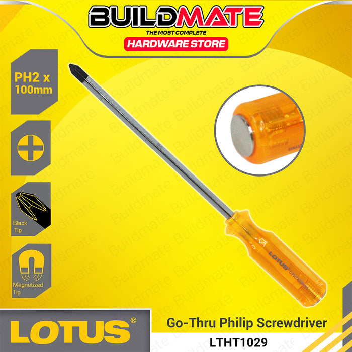 BUILDMATE Lotus Go - Thru Slotted Flat & Philips Screwdriver 75mm / 100mm / 200mm Hand Repair Tools SOLD PER PIECE - LHT