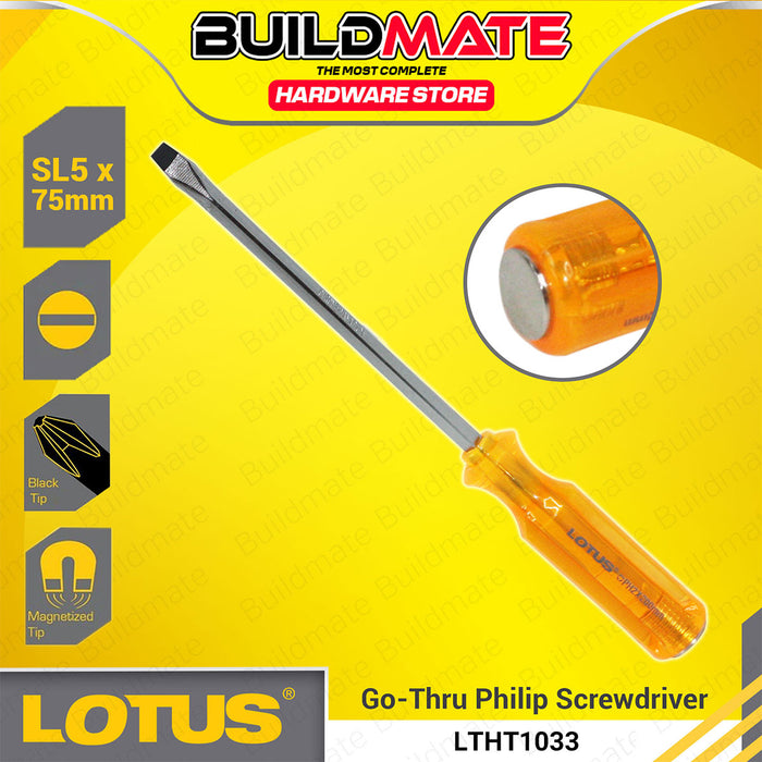 BUILDMATE Lotus Go - Thru Slotted Flat & Philips Screwdriver 75mm / 100mm / 200mm Hand Repair Tools SOLD PER PIECE - LHT