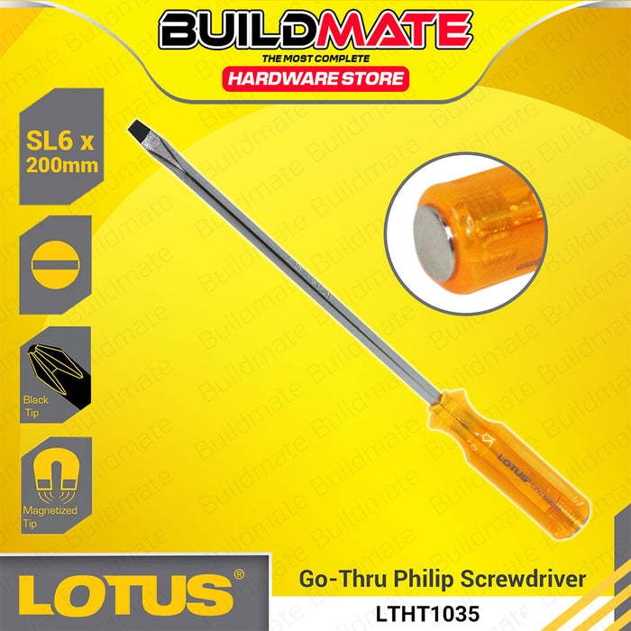 BUILDMATE Lotus Go - Thru Slotted Flat & Philips Screwdriver 75mm / 100mm / 200mm Hand Repair Tools SOLD PER PIECE - LHT