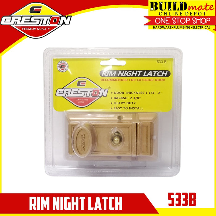 BUILDMATE Creston Rim Night Latch 1-1/14" - 2" Inch Key-Operated Security Door Gate Lock Double Locking Deadlock 533B / 533BG