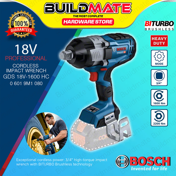 BUILDMATE Bosch 18V Brushless Bi Turbo 3-Speed Heavy Duty Cordless Impact Wrench GDS 18V-1600 HC BLC