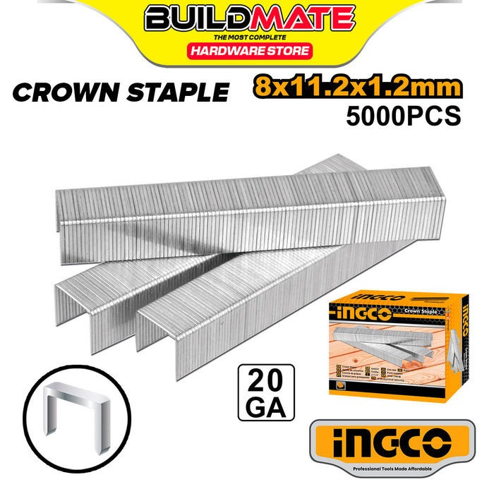 BUILDMATE Ingco 5000PCS/SET Crown Staple 11.2MM Ga20 For DIY Wood Working and Construction SOLD PER BOX AST20061 / AST20101 / AST20081 / AST20131 - IHT