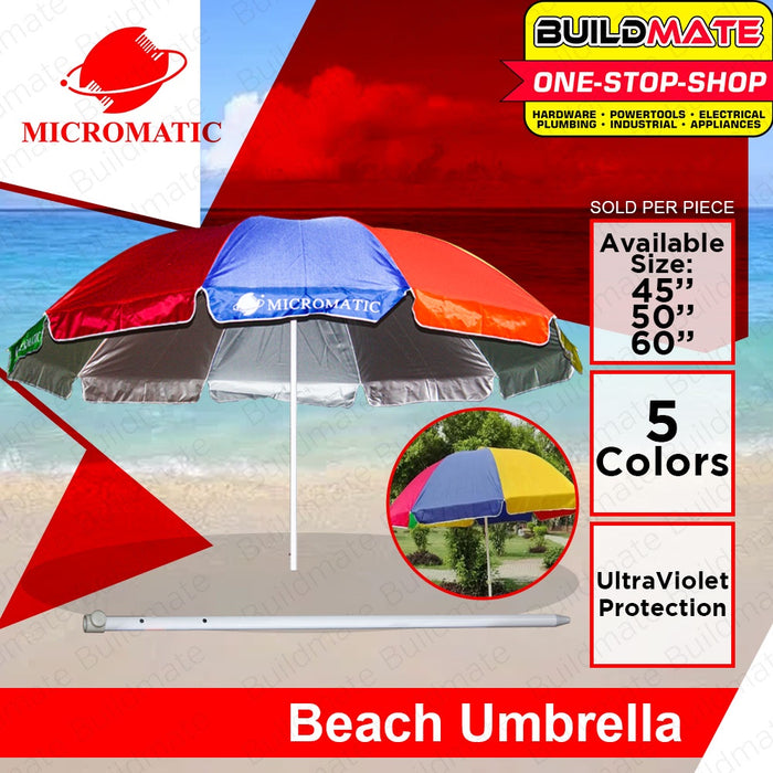 MICROMATIC Outdoor Shade Giant Big Umbrella Parasol 45" | 50" | 60" Inch [SOLD PER PIECE] Outdoor Umbrella Standard Round Beach Umbrella Multi-Color Umbrella •BUILDMATE•