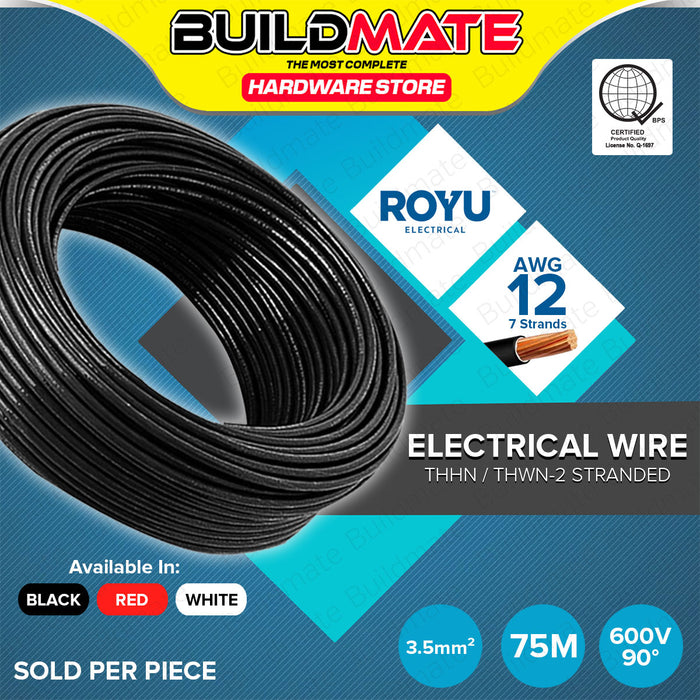 BUILDMATE Royu THHN / THWN-2 Stranded Circuit Wire Gauge 3.5mm² #12 AWG 75 Meters Electrical Thermoplastic High Heat-Resistant Nylon Coated Copper Wire