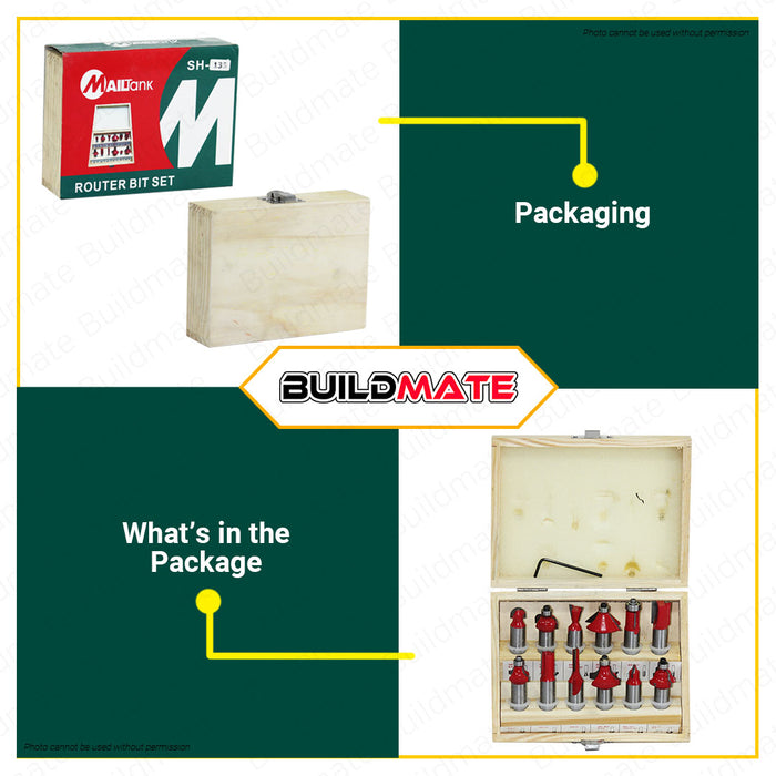MAILTANK 12PCS/SET Router Bits 1/2" Inch Chamfer Flush Trim Forstner Bit Milling Cutters SH135 - BUILDMATE