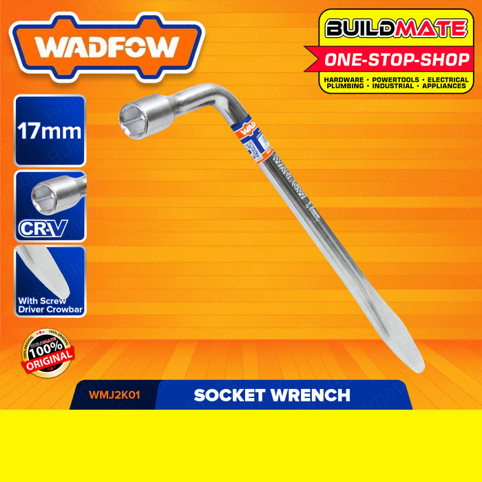 BUILDMATE Wadfow L Type Wrench 17MM | 19MM [SOLD PER PIECE] Tire Iron Lug Wrench L-type Lug Nut Wrench with Screwdriver Crowbar Hexagon Slotted End Socket and Tire Bar, Car Spare Tire Repair Tool WTH6317 | WTH6319 • WHT