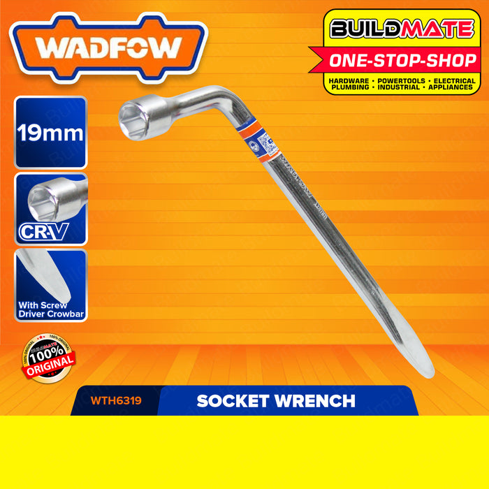 BUILDMATE Wadfow L Type Wrench 17MM | 19MM [SOLD PER PIECE] Tire Iron Lug Wrench L-type Lug Nut Wrench with Screwdriver Crowbar Hexagon Slotted End Socket and Tire Bar, Car Spare Tire Repair Tool WTH6317 | WTH6319 • WHT