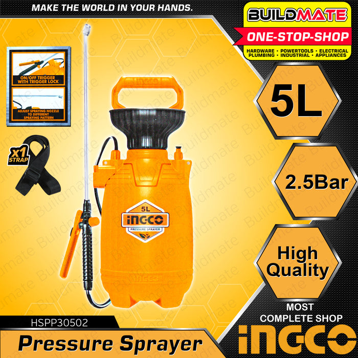 BUILDMATE Ingco Water Sprayer 5L/8L Handheld Garden Misting Spray Pressure Hand Pump Sprayer HSPP3051 / HSPP30502 / HSPP30802 - IHT