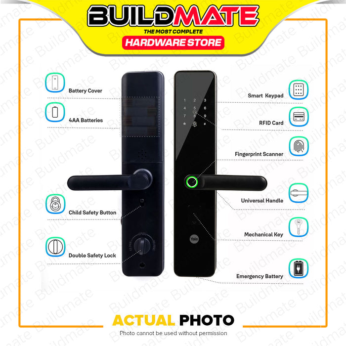 BUILDMATE Yale Smart Door Lock with Biometric, Pincode, RFID Card and Mechanical Keys for Home & Office Security YDME100 Nxt