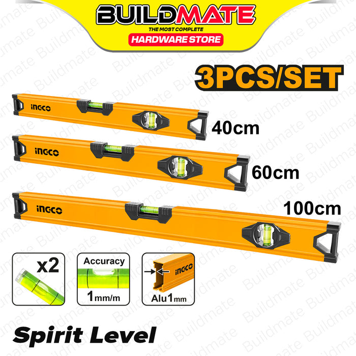 BUILDMATE Ingco 3PCS/SET Spirit Level 40CM-100CM Leveling Tool Spirit Leveler Bubble HSL10403  - IHT