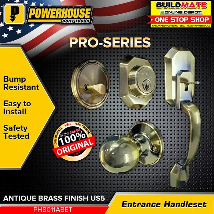 BUILDMATE Powerhouse PRO SERIES Entrance Handle Set PH8011ABET Antique Brass Finish US5 - PHDH
