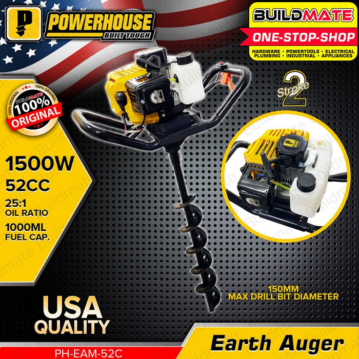 BUILDMATE Powerhouse USA Earth Ground Auger Machine 2-Stroke 52cc Engine 1500W PH-EAM-52C - PHI