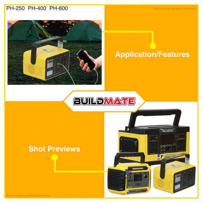 BUILDMATE Powerhouse Li-Ion Cordless Portable Electric Generator Power Station Bank  250W - 600W PHI