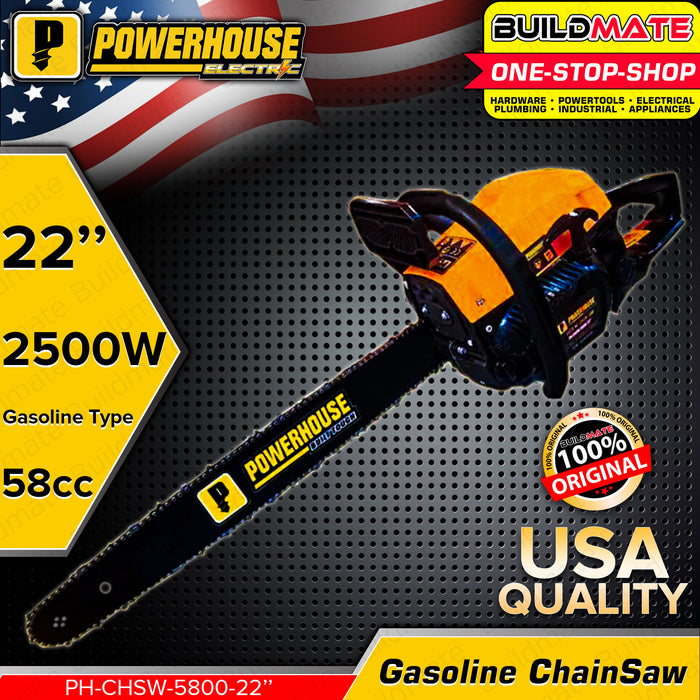 POWERHOUSE 22 Gasoline Chainsaw 2500W PH-CHSW-5800-22 W/ CHAIN BAR •BUILDMATE• PHI