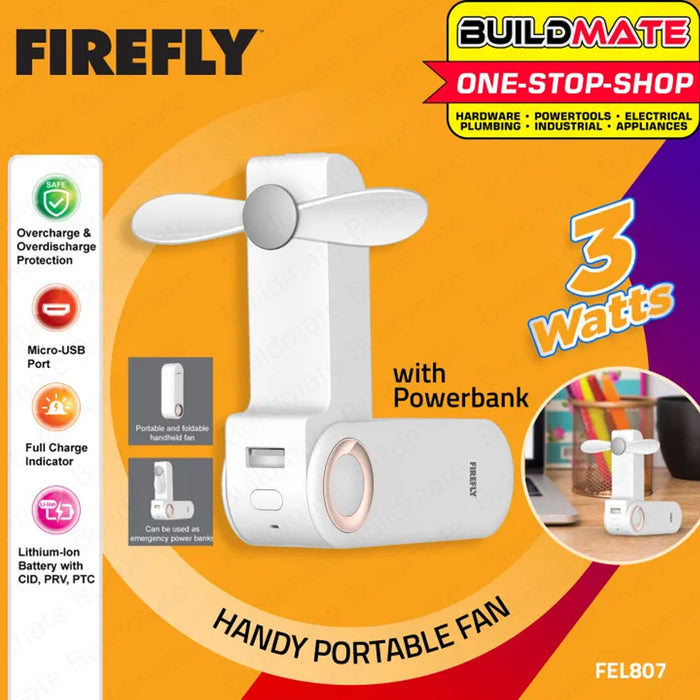 BUILDMATE Firefly Handy Foldable Fan Mini 3W | 3" Inch Multi functional Handy Mist Fan Rechargeable