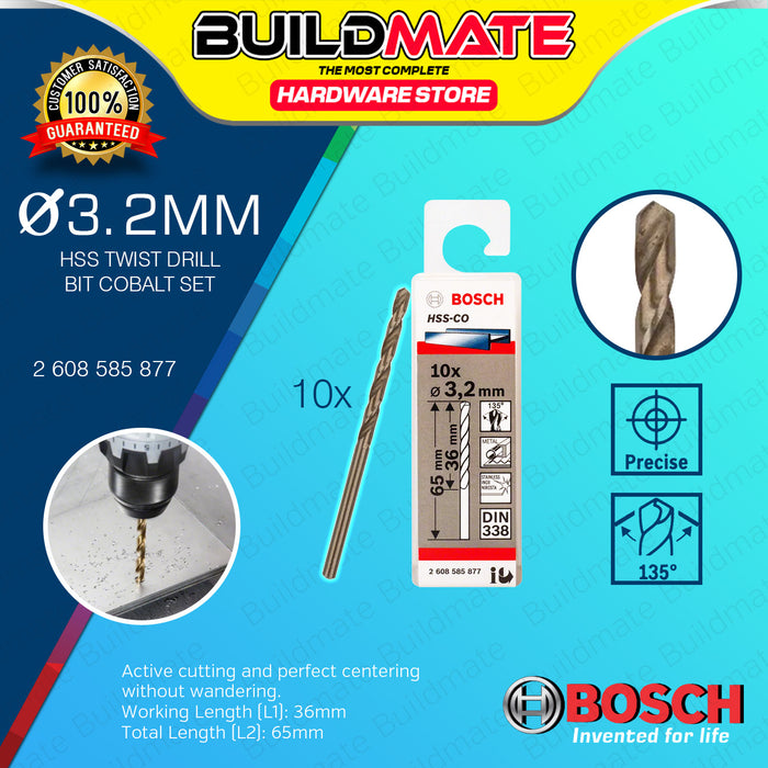 BUILDMATE Bosch 10PCS Metal Drill Bit Set 3MM - 7.5MM HSS-Co Twist Drills Cobalt Stainless Steel Drilling - BAX