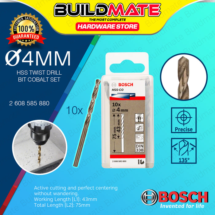 BUILDMATE Bosch 10PCS Metal Drill Bit Set 3MM - 7.5MM HSS-Co Twist Drills Cobalt Stainless Steel Drilling - BAX