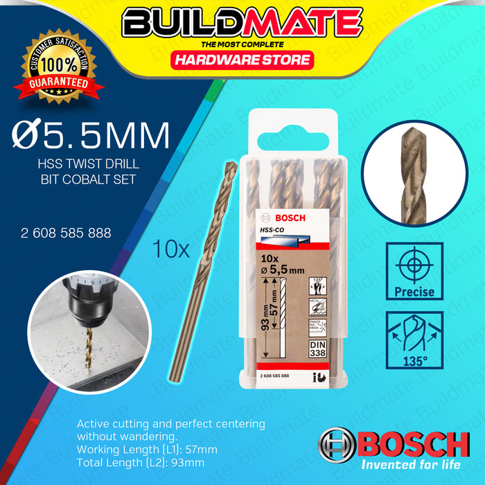 BUILDMATE Bosch 10PCS Metal Drill Bit Set 3MM - 7.5MM HSS-Co Twist Drills Cobalt Stainless Steel Drilling - BAX