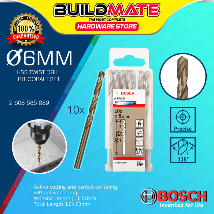 BUILDMATE Bosch 10PCS Metal Drill Bit Set 3MM - 7.5MM HSS-Co Twist Drills Cobalt Stainless Steel Drilling - BAX