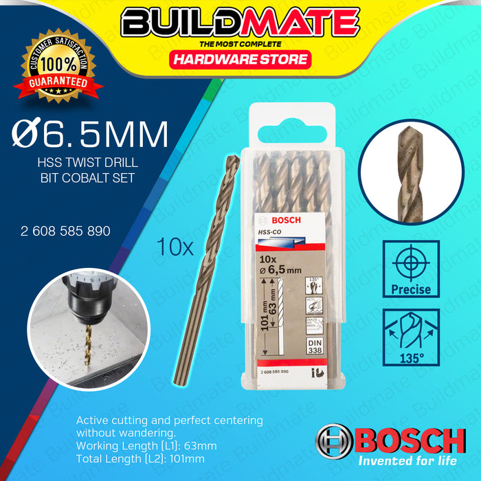 BUILDMATE Bosch 10PCS Metal Drill Bit Set 3MM - 7.5MM HSS-Co Twist Drills Cobalt Stainless Steel Drilling - BAX