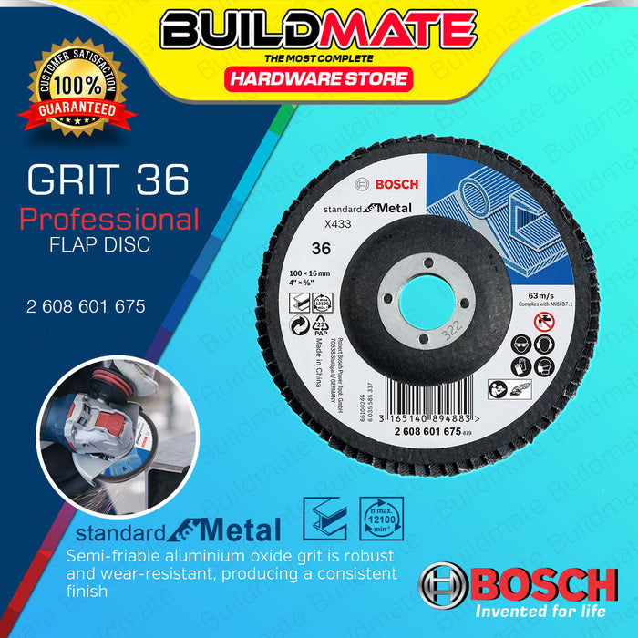 BUILDMATE Bosch 100MM Abrasive Product Alox Flap Disc for Metal X433 Standard 36 - 120 GRIT - BAX