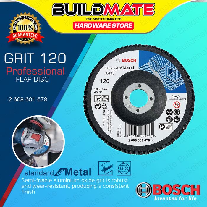 BUILDMATE Bosch 100MM Abrasive Product Alox Flap Disc for Metal X433 Standard 36 - 120 GRIT - BAX