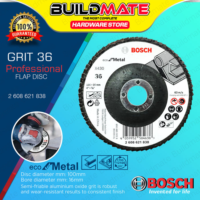 BUILDMATE Bosch 100MM Flap Disc Sanding Disc Wheel X430 36Grit - 120Grit ECO for Metal & Paint - BAX