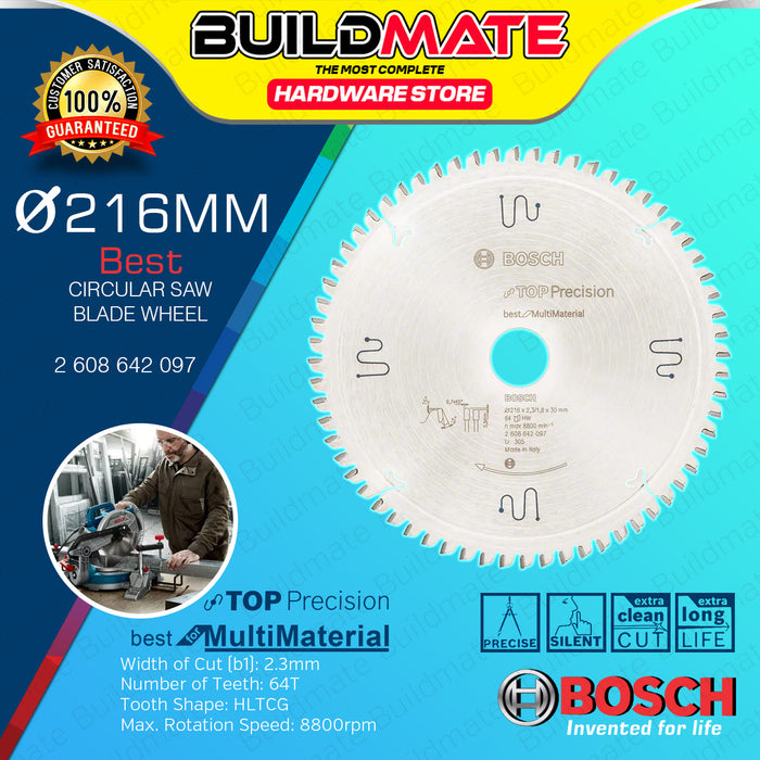 BUILDMATE Bosch 216MM 64T Circular Saw Blade Wheel Expert Multi Material / for Wood Cutting Disc BAX