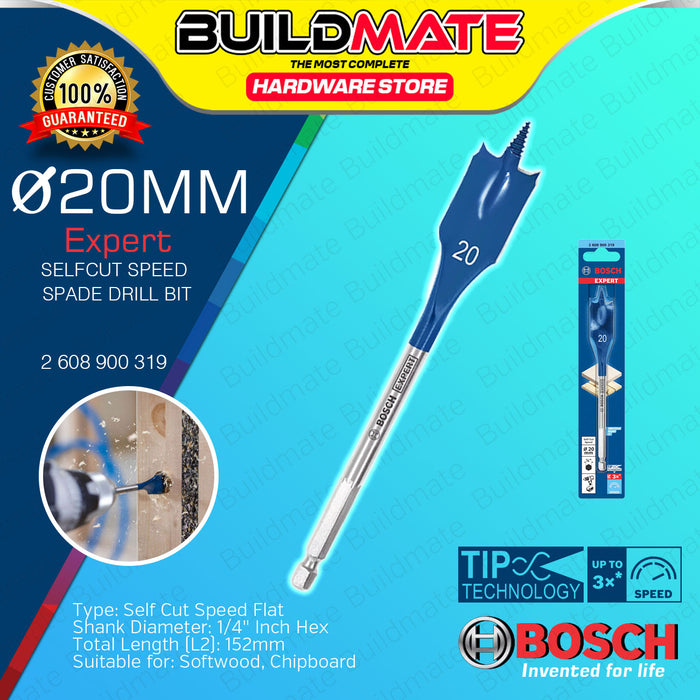 BUILDMATE Bosch 152MM Expert Self Cut Speed Spade Bits for Flat Wood Drilling 1/4" Hex Shank - BAX