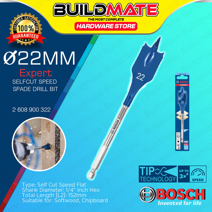 BUILDMATE Bosch 152MM Expert Self Cut Speed Spade Bits for Flat Wood Drilling 1/4" Hex Shank - BAX