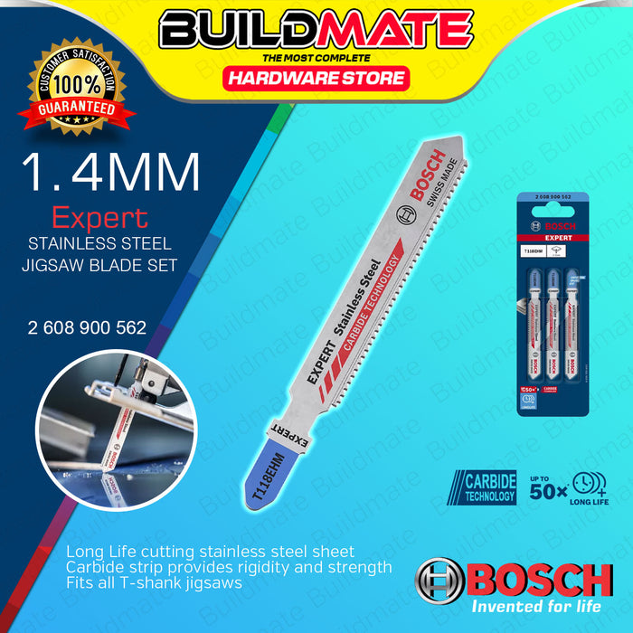 (3PCS) BUILDMATE Bosch 83MM Jigsaw Blade Set T118AHM / T118EHM Expert 'Stainless Steel' Carbide BAX