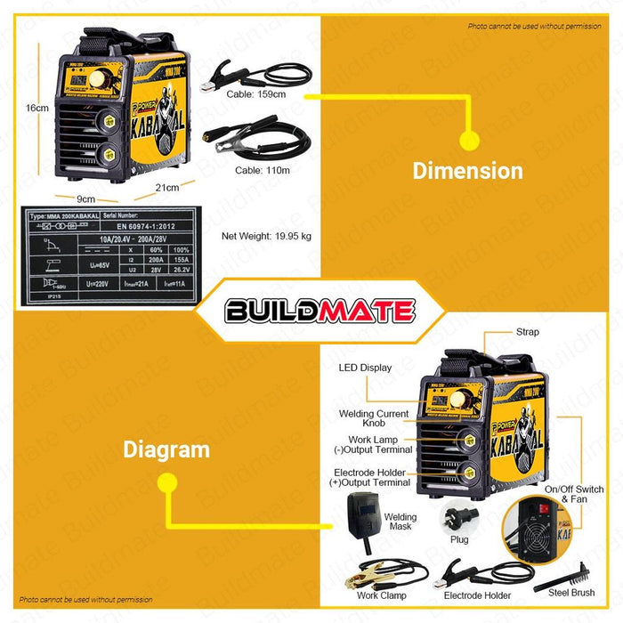 POWERHOUSE KABAKAL 200A Inverter Portable Welding Machine ARC STICK MMA200KBKL IGBT •BUILDMATE• PHWM