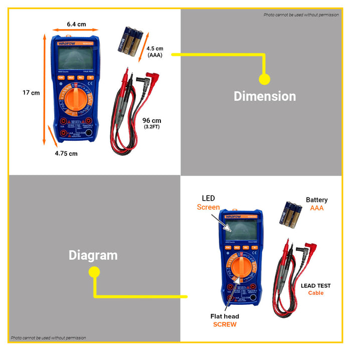 BUILDMATE Wadfow Digital Multimeter Tester CAT III 600V / 1000V AC or DC Voltage Tester SOLD PER PIECE WDM2501 / WDM2502 - WPT