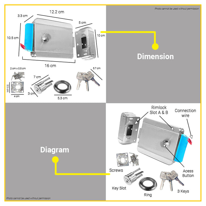 CRESTON Electric Rim Lock 12V STAINLESS STEEL 9887/SS/SP •BUILDMATE•