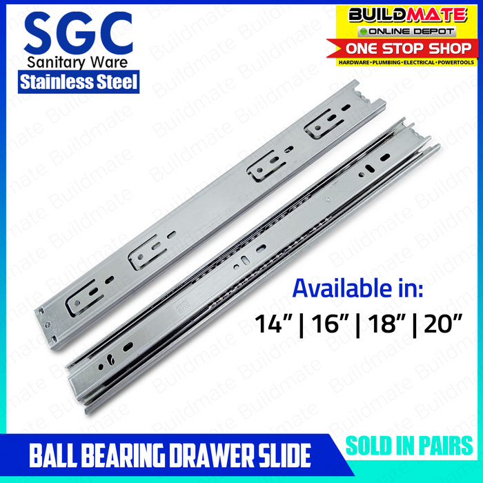 BUILDMATE S.G.C. Stainless Steel Ball Bearing Drawer Slide Guide 14"-20" Inches Cabinet Drawer Glide SOLD IN PAIR