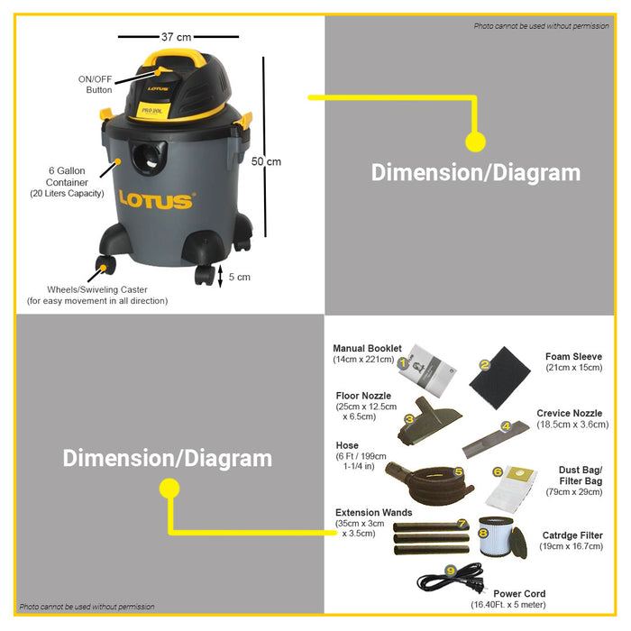 BUILDMATE Lotus 1400W Vacuum Cleaner Wet & Dry 20L for Dust Dirt Self Cleaning PRO-20L-69002000 LPT