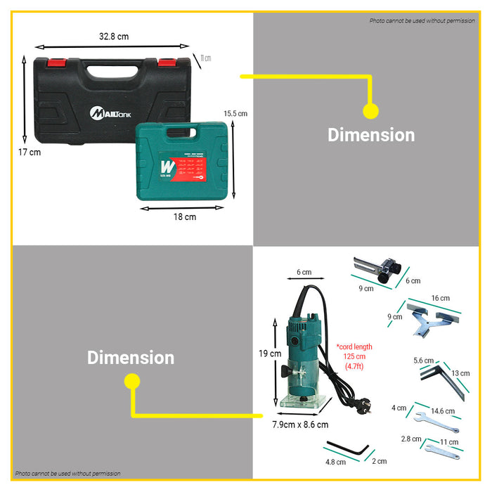 [BUNDLE] BUILDMATE Mailtank 350W Palm Router Trimmer SH-134 with 12PCS/SET Router Bit Set 1/4" Inch SH121