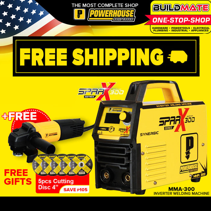 [FREE GRINDER] POWERHOUSE Synergic Inverter Type Welding Machine SparX Series MMA-300 PHWM BUILDMATE