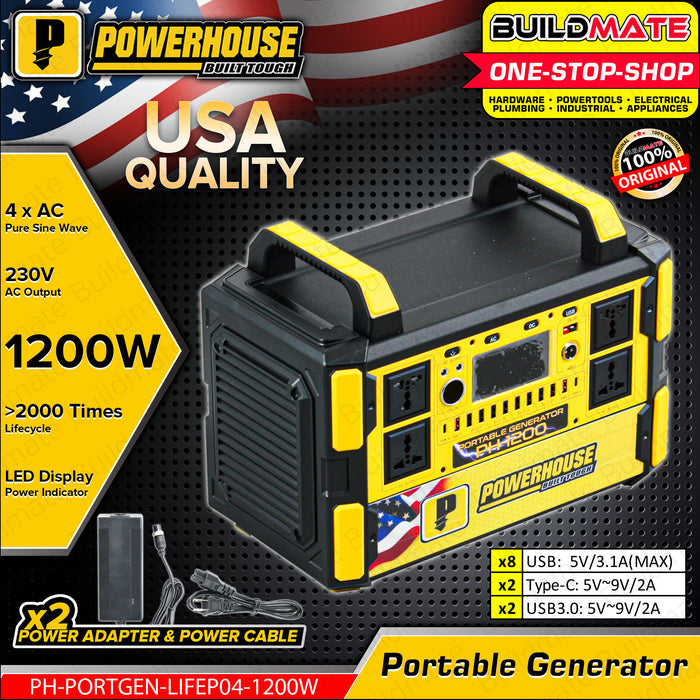 BUILDMATE Powerhouse 1200W Cordless Portable Mini Electric Generator Power Station USB PH-1200 • PHI