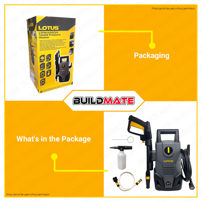 BUILDMATE Lotus Pressure Washer 1400W Car Washer Machine Power Spray Sprayer with Wheels LTPW1400X / without Wheels LTPW1400C2X - LPT