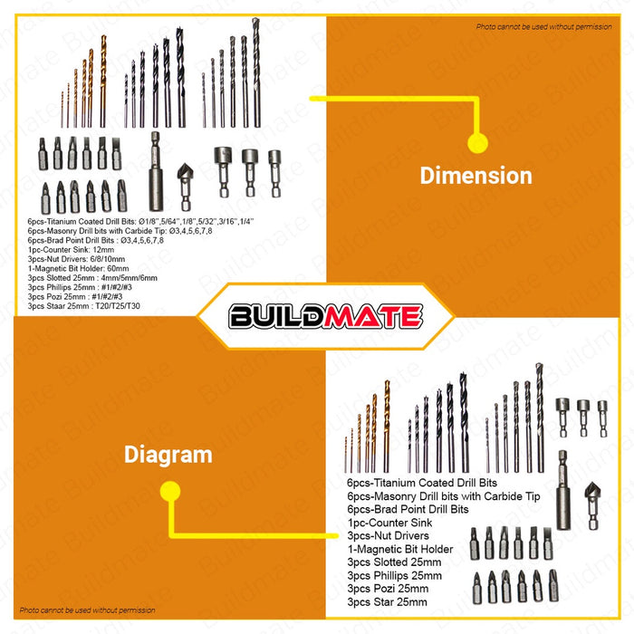 LOTUS Combi Drill Bit Set 35PCS Combination Drill Set Magnetic Impact Twist Drill Bits Precision Fit Screwdriver Bits Set for Metal, Masonry, Wood, Cement Drilling with Storage Case LTXT35CODB | 100% ORIGINAL / AUTHENTIC •BUILDMATE• LHT