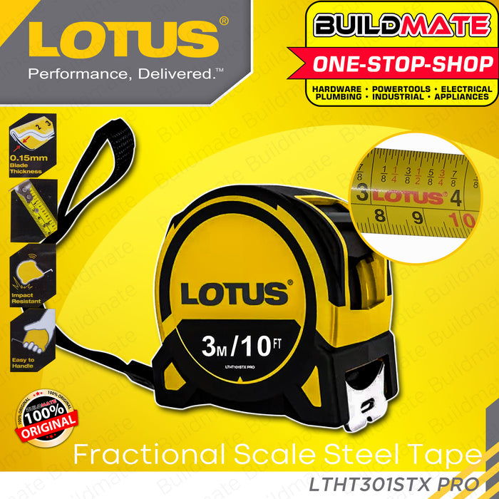 BUILDMATE Lotus Steel Tape with Grip 3M | 5M | 8M | 10M PRO [SOLD PER PIECE] Measuring Tape Measure Fraction Scale Metric, Inch, Fraction Continuous Marking Blade Easy To Read Both Side Triple Ruler, Retractable Portable Measure Tape Tool • LHT