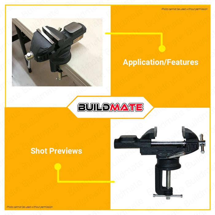 BUILDMATE Ingco Bench Vice 60MM with Anvil Body Cast Iron Bench Vise for Workbench Swivel Base Clamp Table Vise Clamp On Vise Hand Tools HBV082 • IHT