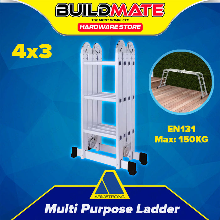 BUILDMATE Armstrong Aluminum Multipurpose Ladder 150kg Capacity Heavy Duty Adjustable Combination Folding Extendable Ladder