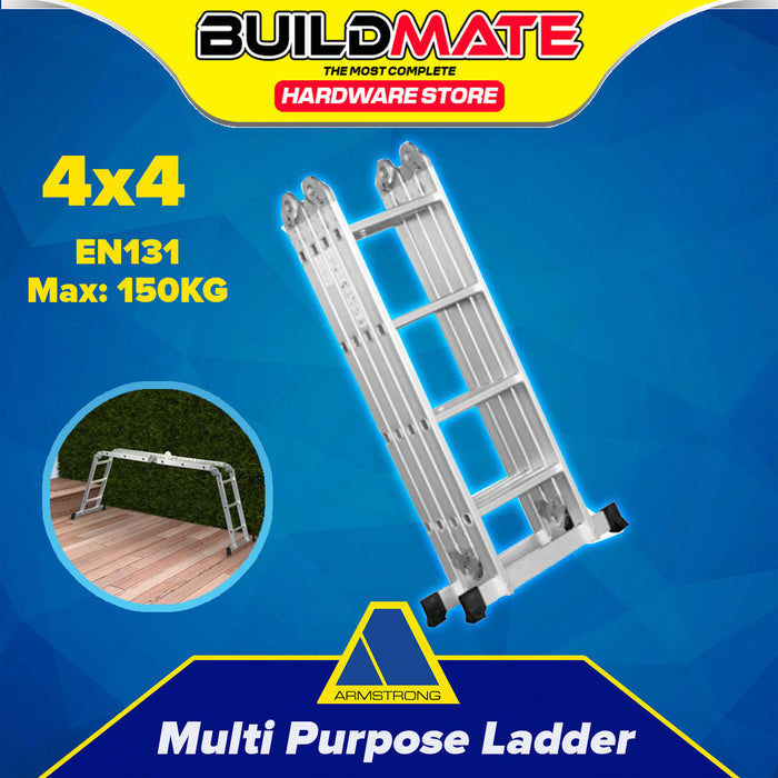 BUILDMATE Armstrong Aluminum Multipurpose Ladder 150kg Capacity Heavy Duty Adjustable Combination Folding Extendable Ladder