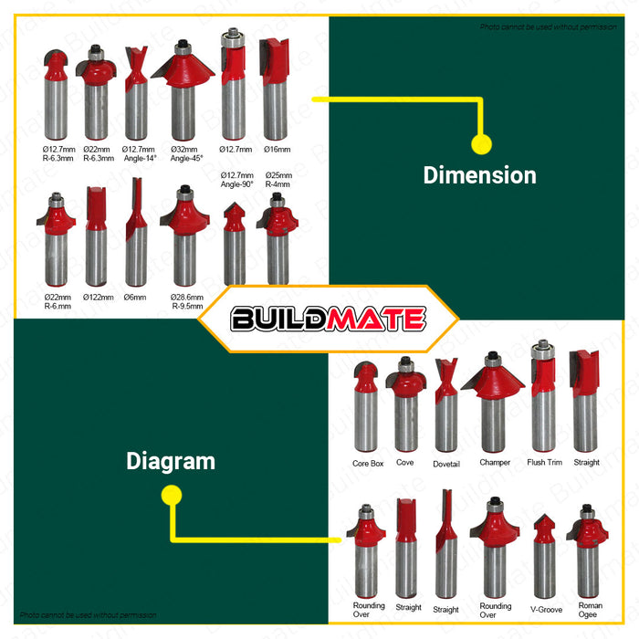 MAILTANK 12PCS/SET Router Bits 1/2" Inch Chamfer Flush Trim Forstner Bit Milling Cutters SH135 - BUILDMATE